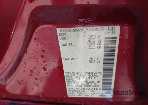 2015 Nissan Altima 2.5 S z USA, uszkodzony, nr VIN 1N4AL3AP1FN327162